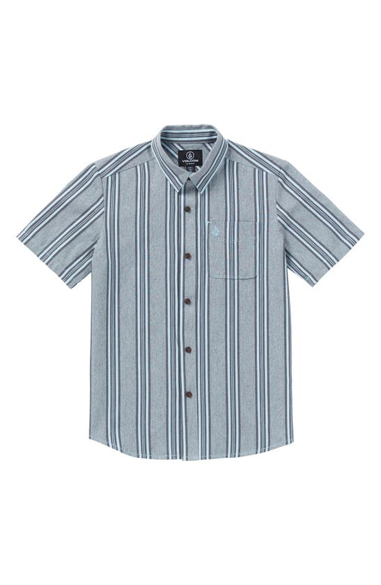 Shop Volcom Kids' Newbar Stripe Short Sleeve Button-up Shirt In Celestial Blue