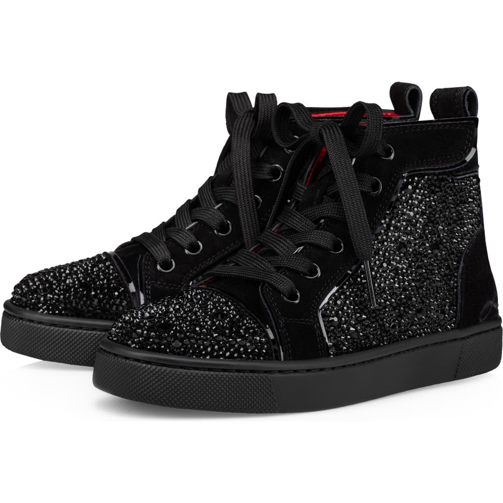 Christian Louboutin Funnytopi Crystal Embellished High Top Sneaker In Black/jet