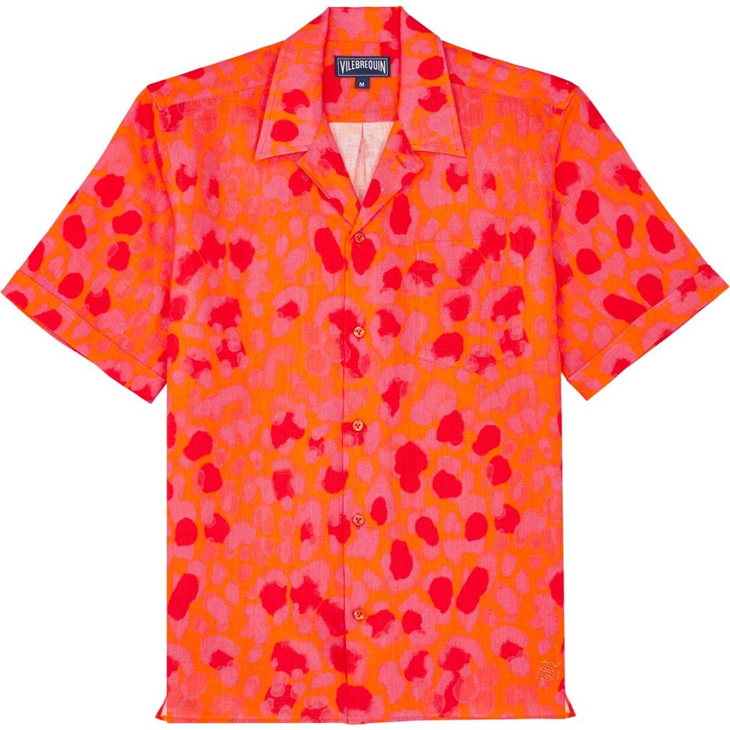 Vilebrequin Bowling Linen New Leopard Shirt In Abricot