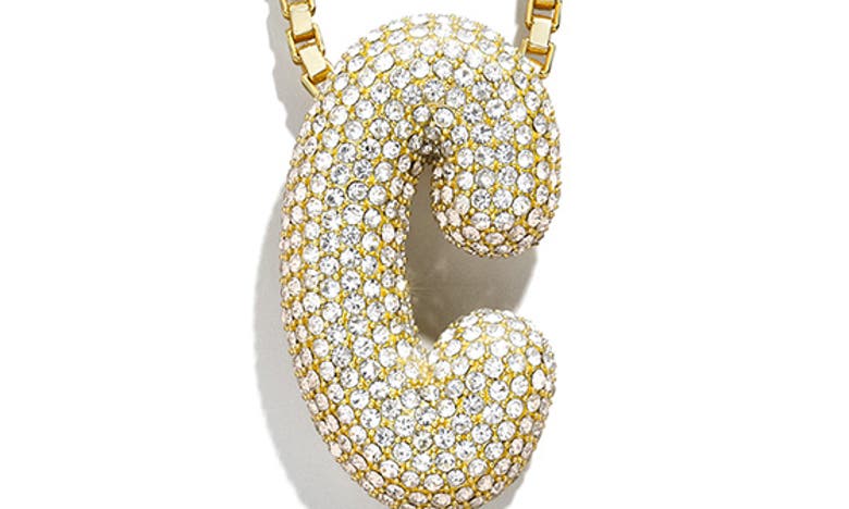 Shop Baublebar Pavé Crystal Bubble Initial Pendant Necklace In Gold C