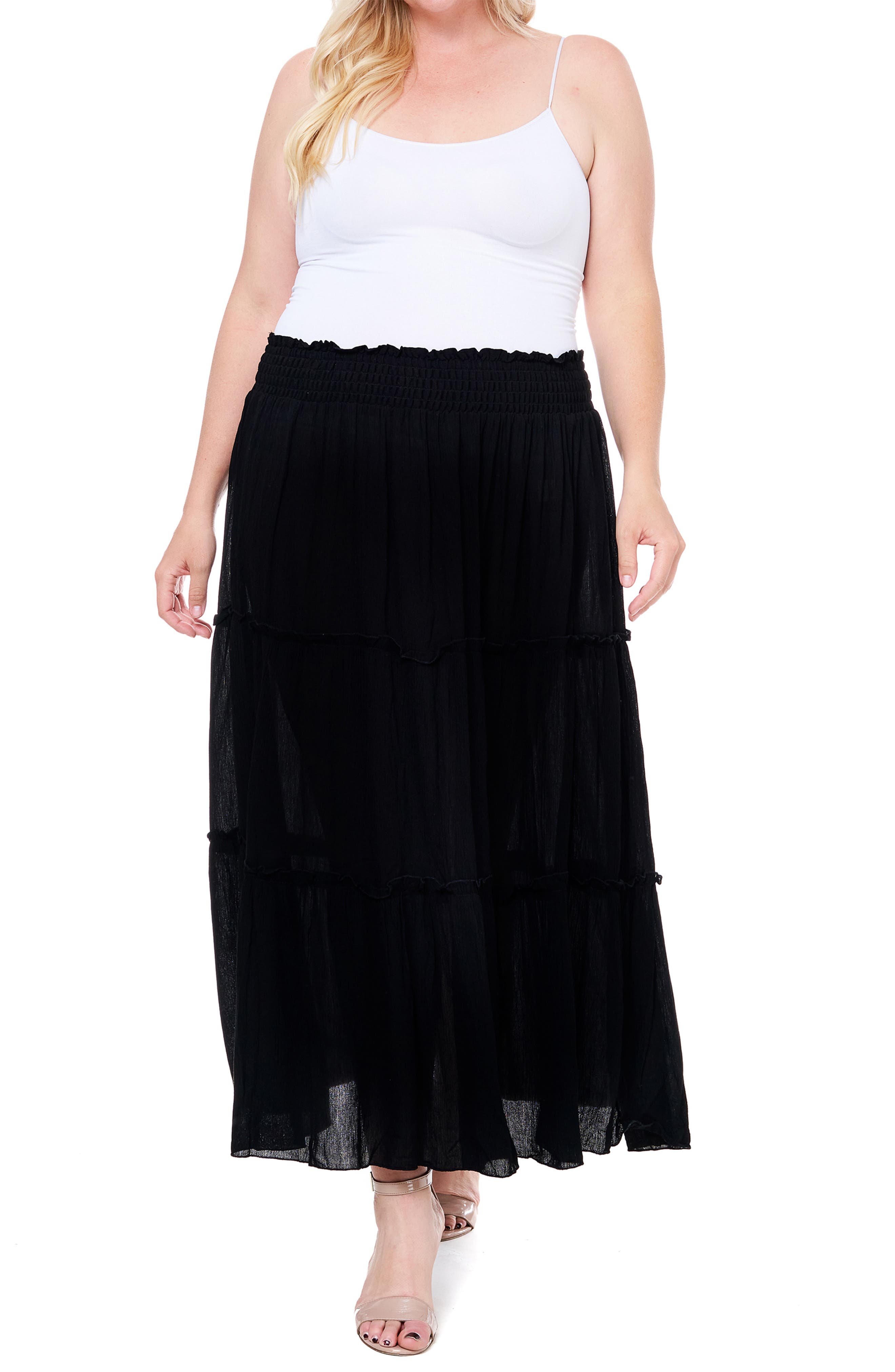 Single Thread Solid Tiered Maxi Skirt In Black
