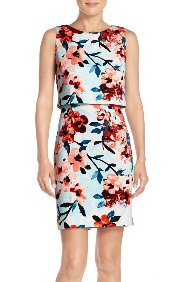 Ivanka Trump Floral Print Scuba Popover Dress | Nordstrom