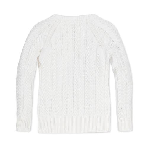 Hope & Henry Girls' Organic Raglan Cable Sweater, Kids In Soft White Leaf Cable