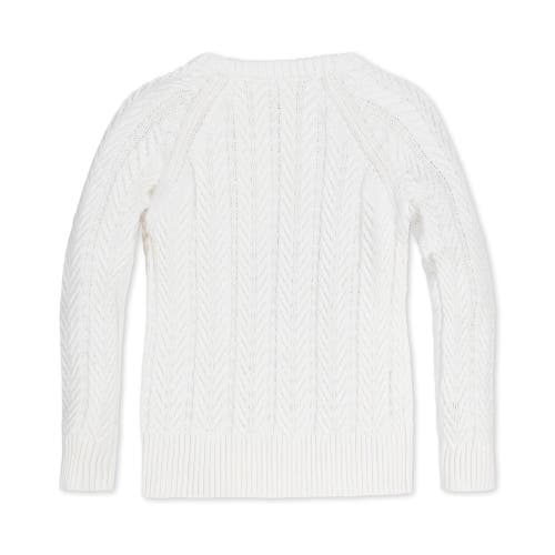 Shop Hope & Henry Baby Girls' Organic Raglan Cable Sweater, Infant In Soft White Leaf Cable