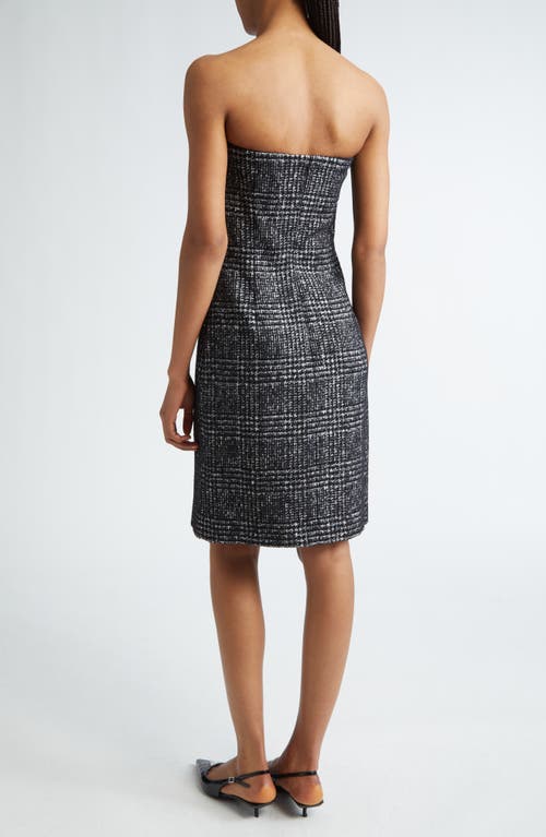 Michael Kors Glen Plaid Tweed Strapless Dress In Black/white