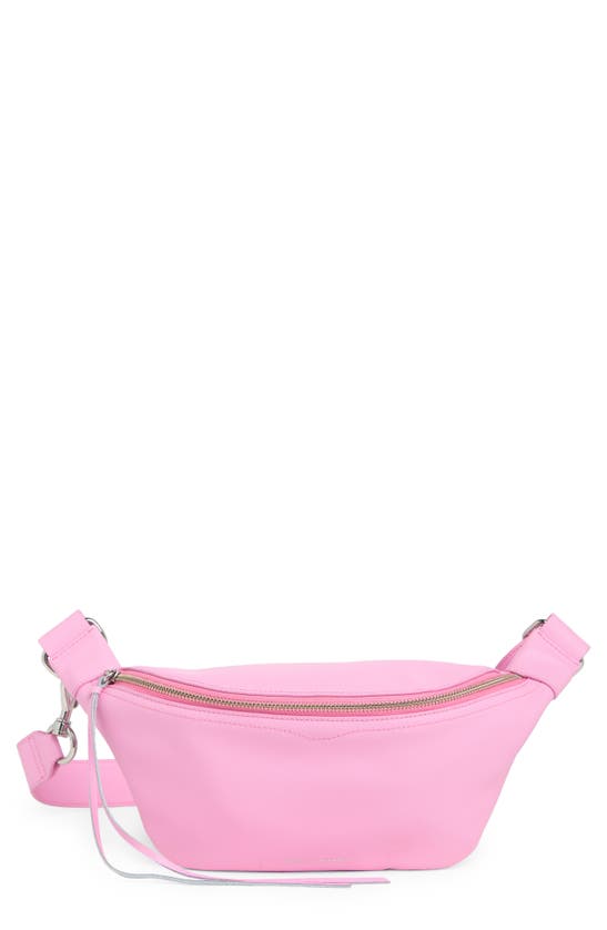 Shop Rebecca Minkoff Cree Leather Belt Bag In Bubblegum