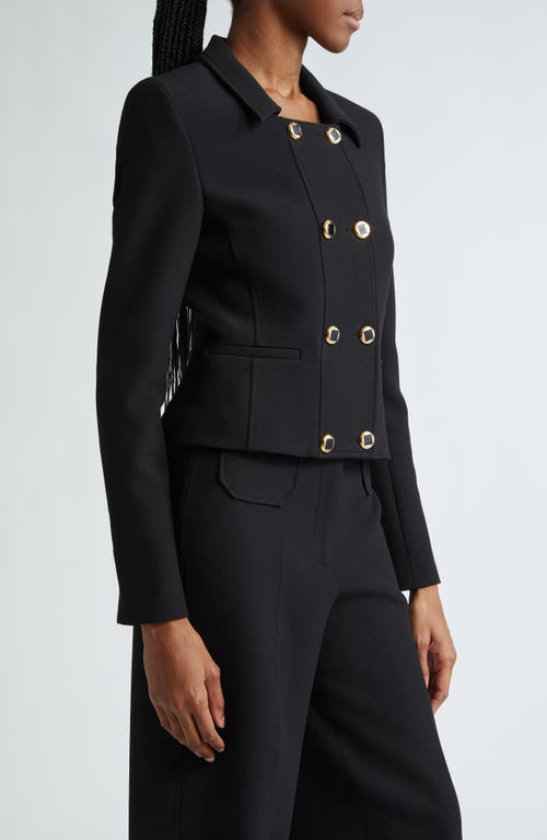 Shop St John St. John Collection Double Breasted Stretch Crepe Crop Jacket In Black