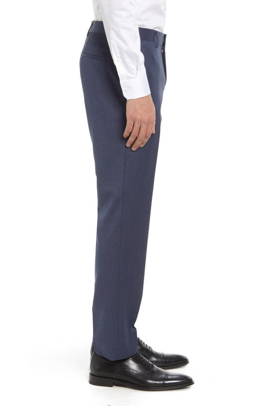 Hugo Boss Leenon Flat Front Regular Fit Solid Wool Trousers In Open Blue