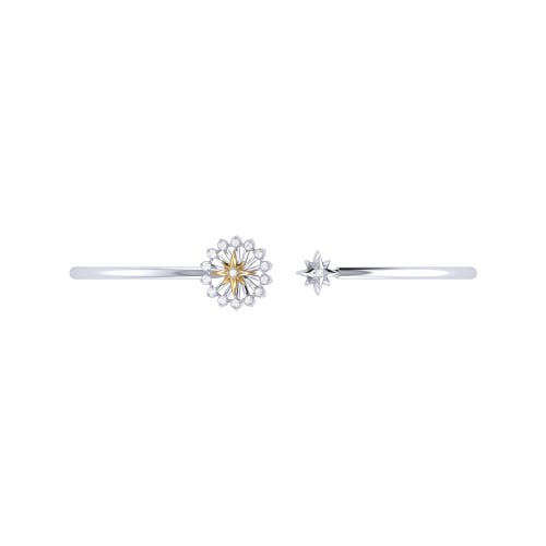 Luvmyjewelry Starburst Adjustable Diamond Two-tone Cuff In 14k Yellow Gold Vermeil On Sterling Silve In Silver & Yellow