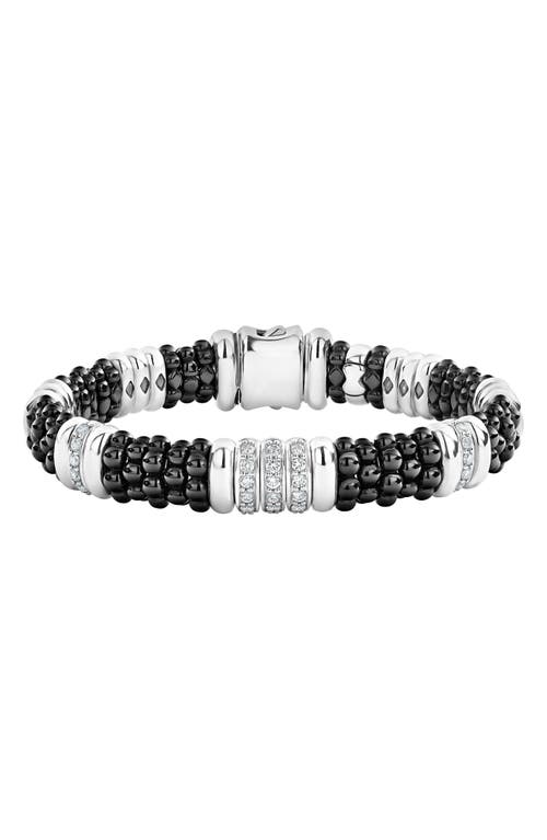 Lagos Sterling Silver Black Caviar Diamond & Black Ceramic Station Bracelet In Silver/ceramic/diamond