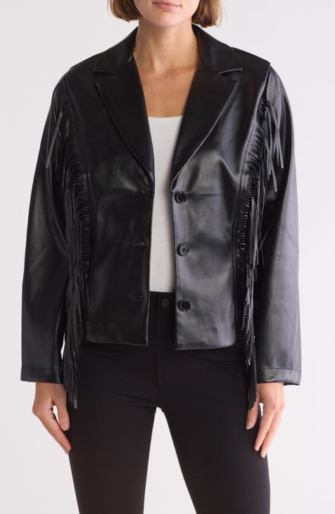 Faux Leather Fringed Blazer