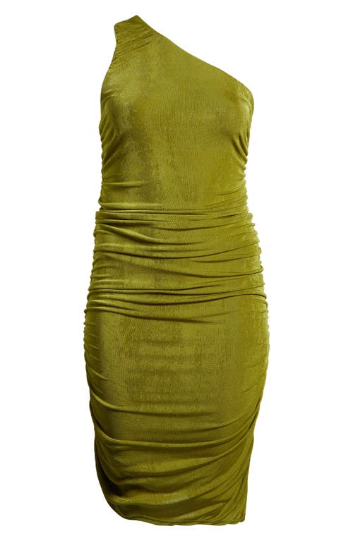 24seven Comfort Apparel One-shoulder Asymmetric Body-con Midi Dress In Avocado