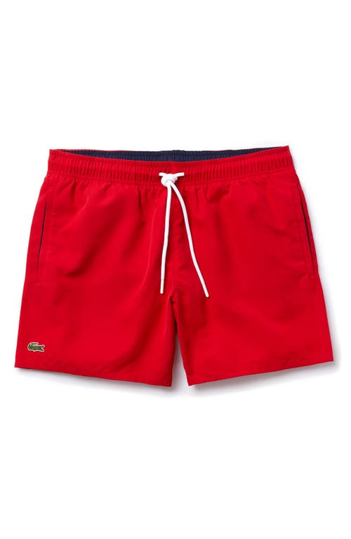 Shop Lacoste Recycled Polyester Swim Trunks In 528 Red/navy Blue