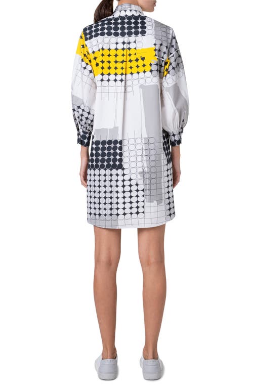 Akris Punto Skyscraper Facade-print Long-sleeve Cotton Poplin Mini Shirtdress In Cream-tin-yellow