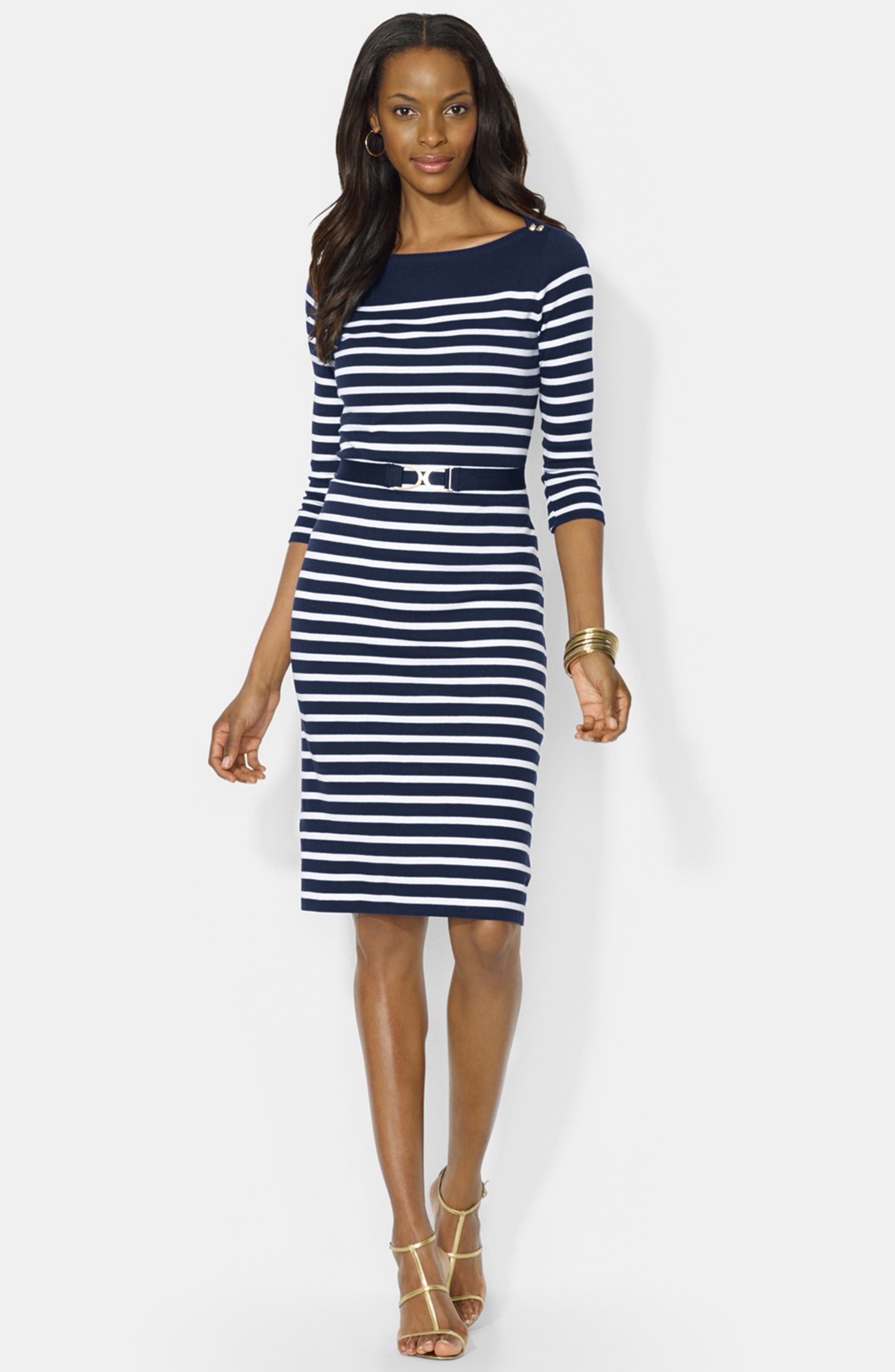 Lauren Ralph Lauren Stripe Boatneck Cotton Dress | Nordstrom
