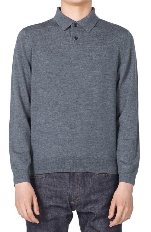 A.P.C. Long Sleeve Merino Wool Polo in Anthracite Chine