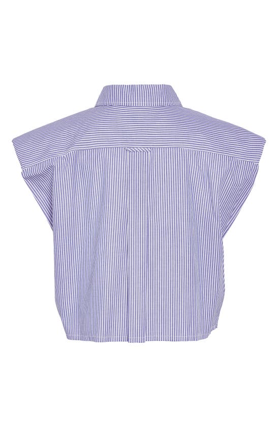 Shop Noisy May Katrine Stripe Crop Button-up Shirt In Bright White Stripesblue