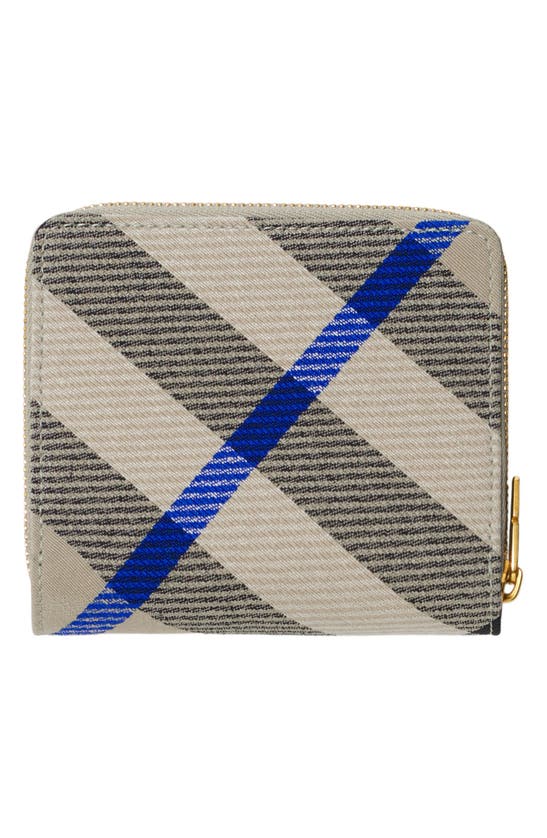 Shop Burberry Check Jacquard Compact Zip Wallet In Lichen