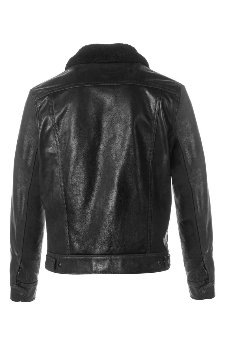 Schott NYC Leather Trucker Jacket with Genuine Sheepskin Collar, Alternate, color, 
