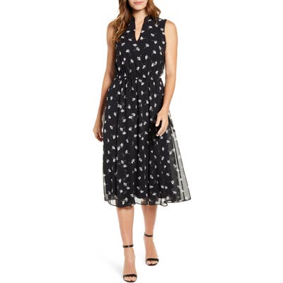 Anne Klein Tess Ginkgo Print Chiffon Dress, Black