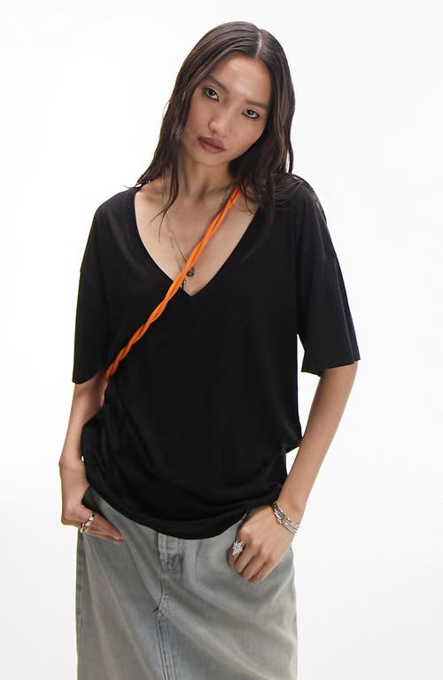 Topshop Slouchy Deep V-Neck T-Shirt Black at Nordstrom,