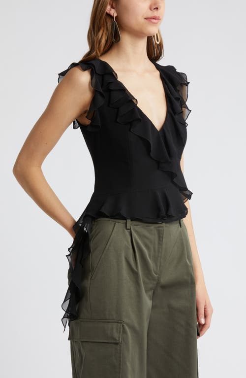 Open Edit Ruffle Sleeveless Crop Top In Black
