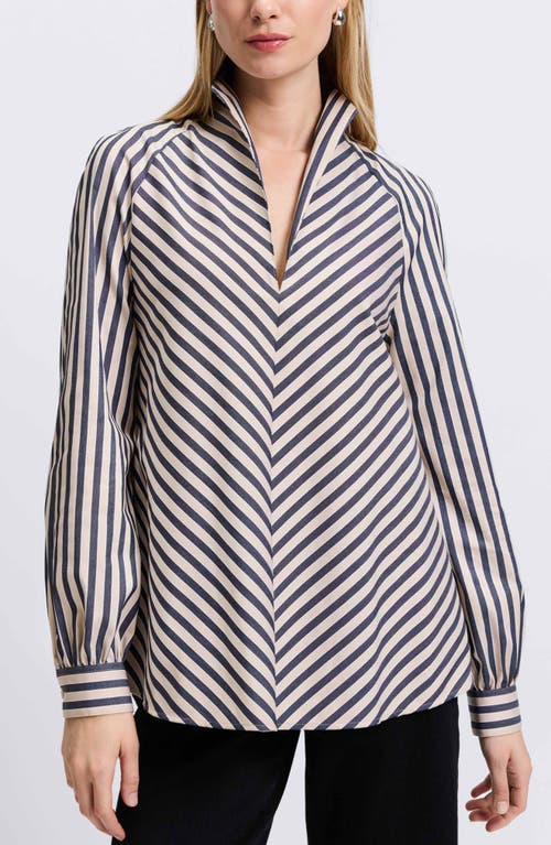 Shop Foxcroft Daphne Stripe Stretch Cotton Blend Button-up Shirt In Black/neutral