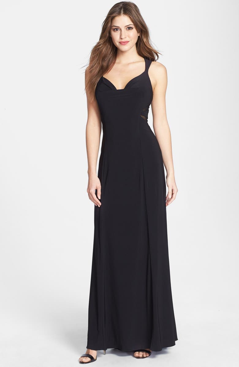 Betsy & Adam Mesh Detail Jersey Gown | Nordstrom