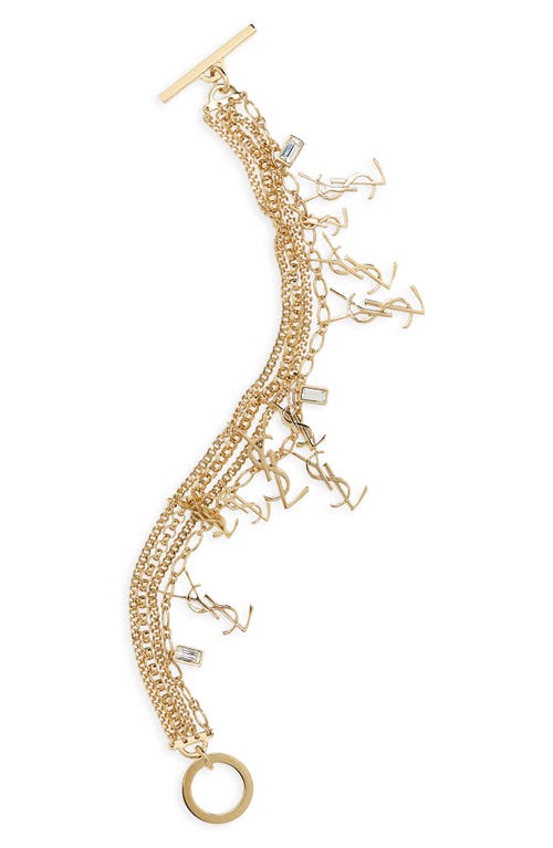 Saint Laurent Crystal & Ysl Charm Bracelet In Dore/crystal