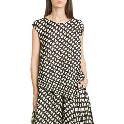 Pleats Please Issey Miyake Step Grid Asymmetrical Top, (fits like 8 US) - Black