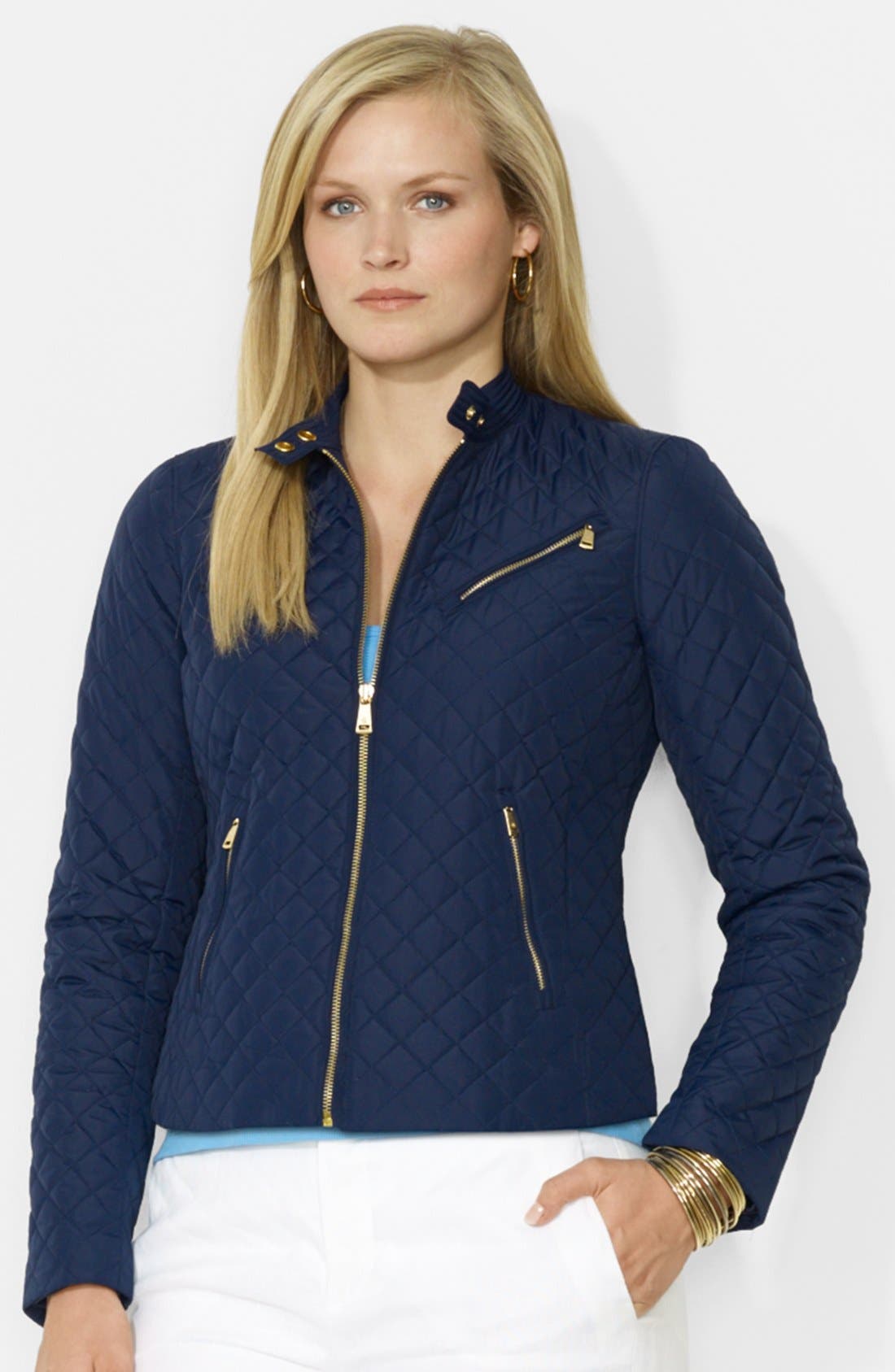Lauren Ralph Lauren Quilted Zip Front Hip Length Jacket (Plus Size