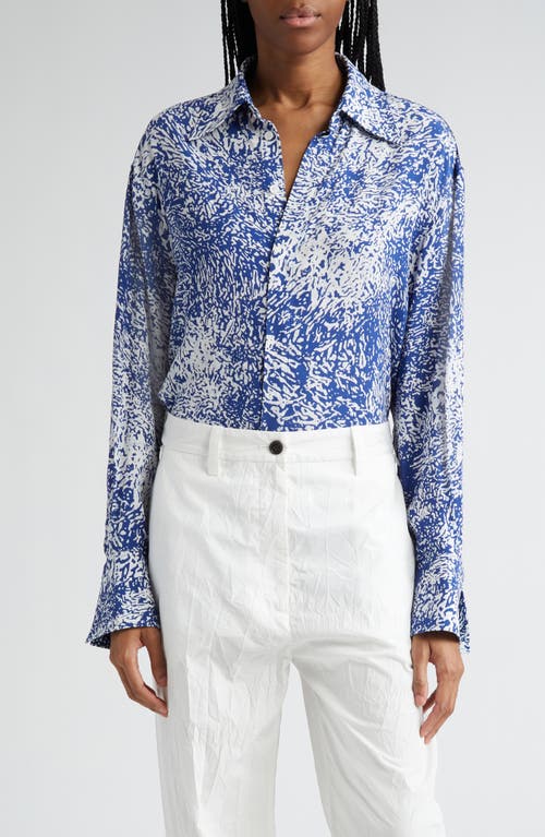 Norman Print Crepe Button-Up Shirt in Cobalt Multi