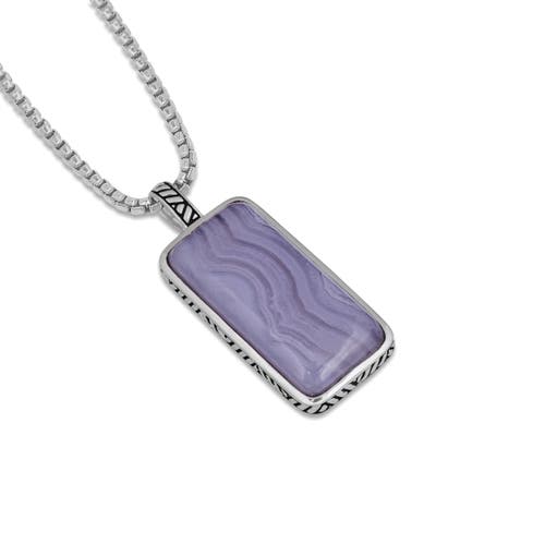 Luvmyjewelry Blue Lace Agate Stone Tag In Black Rhodium Plated Sterling Silver In Blue