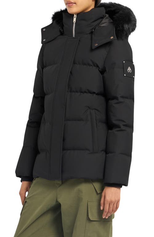Moose Knuckles Cloud 3q 800 Fill Power Down Puffer Jacket With Removable Genuine Shearling Trim In Black/black