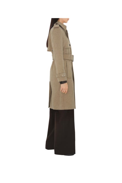 Shop Burberry Long Cashmere Trench Coat In Flax