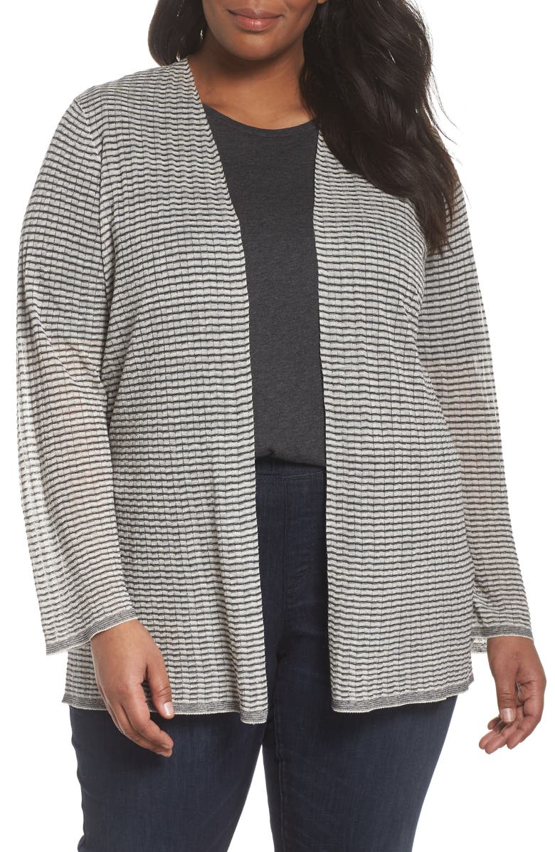 Eileen Fisher Simple Stripe Linen Blend Cardigan (Plus Size) | Nordstrom