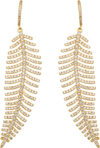 EYE CANDY LOS ANGELES 18K Gold Plated Feather Drop Earrings | Nordstromrack