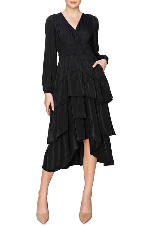 Tiered Long Sleeve Midi Dress (Women)