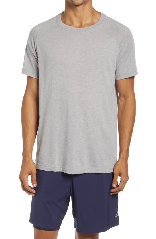 Shop Alo Yoga The Triumph Crewneck T-shirt In Steel Grey