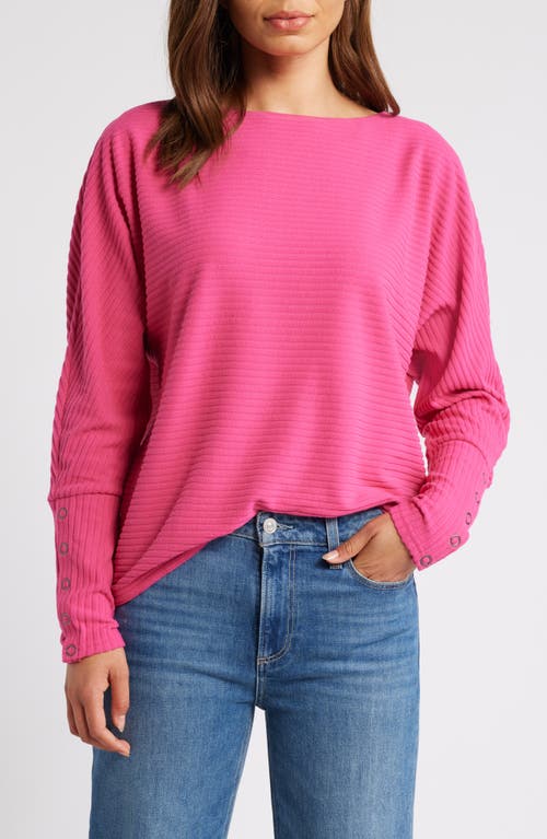 Caslonr Caslon(r) Snap Cuff Dolman Sleeve Rib Top In Pink Electric