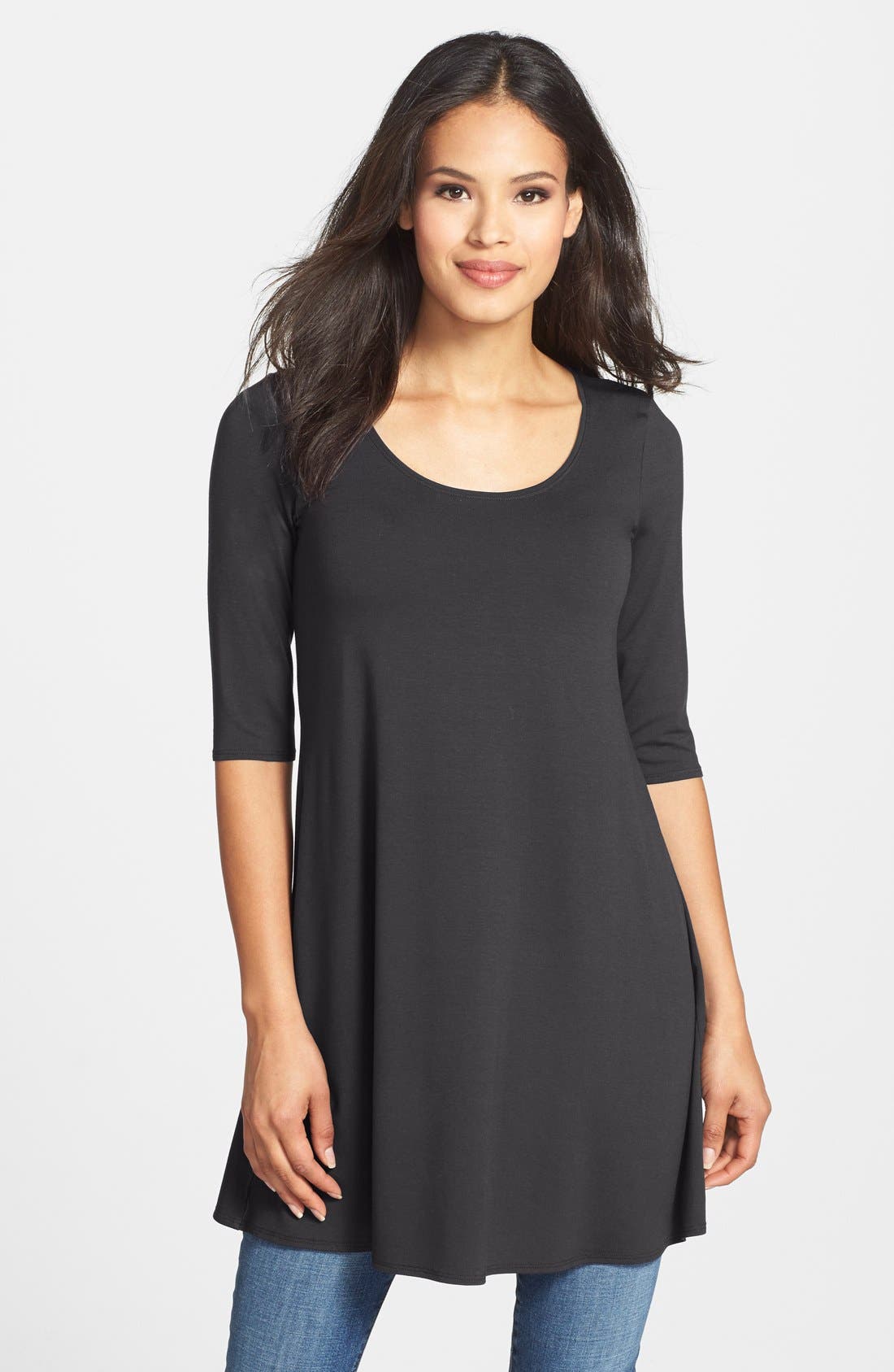 Eileen Fisher Scoop Neck Elbow Sleeve Jersey Tunic (Regular & Petite
