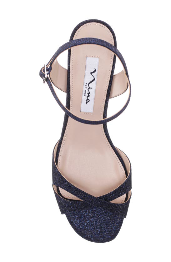 Nina Flora Ankle Strap Wedge Sandal In Navy