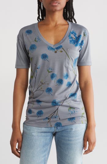 Go Couture Deep V-neck Boyfriend T-shirt In Blue Cornflowers