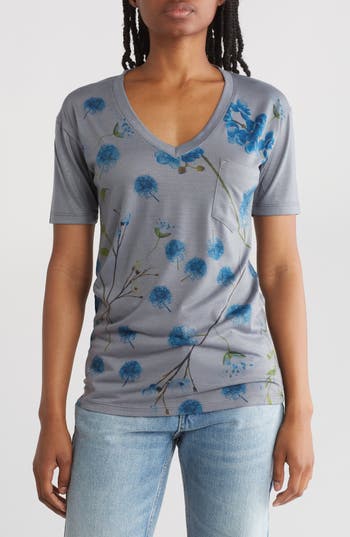 Shop Go Couture Deep V-neck Boyfriend T-shirt In Blue Cornflowers