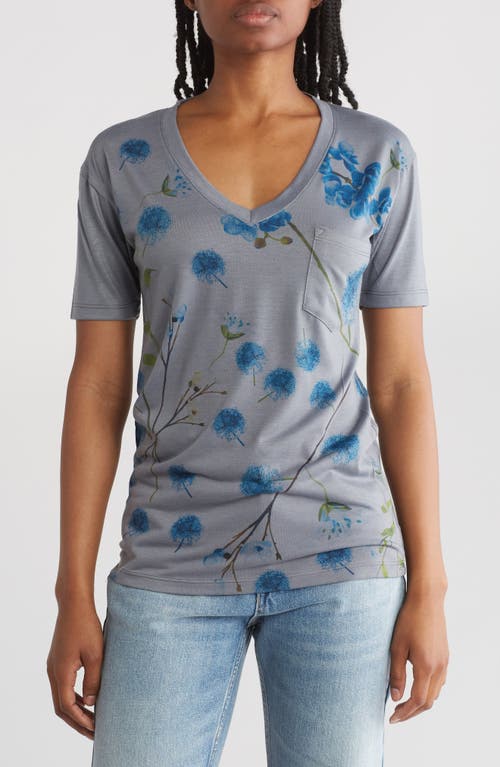 Go Couture Deep V-neck Boyfriend T-shirt In Blue Cornflowers