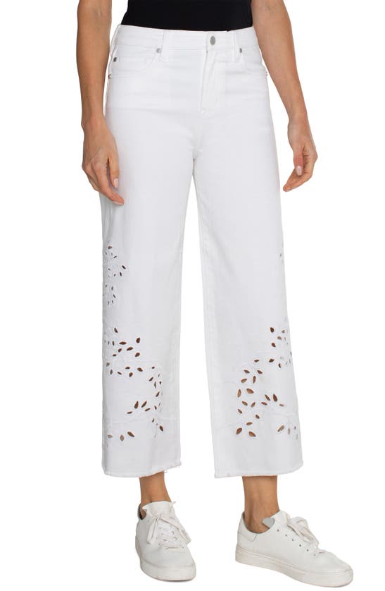 Shop Liverpool Los Angeles Stride Eyelet High Waist Crop Wide Leg Jeans In White Floral