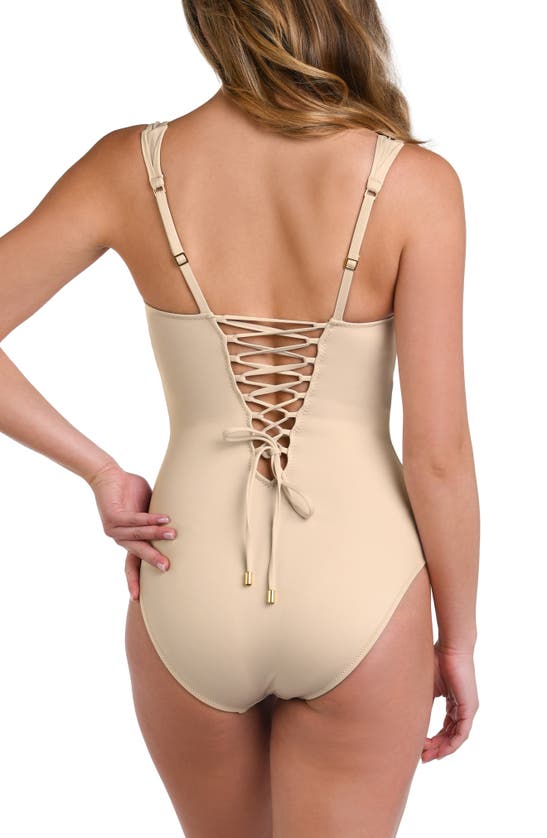 Shop La Blanca Square Neck One-piece Swimsuit In Sand