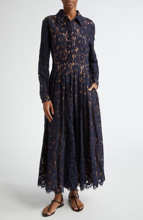 Michael Kors Collection Anna Long Sleeve Floral Lace Shirtdress in Midnight 