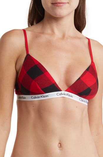 Calvin Klein Striped Lightly Lined Bralette In Small Stripe- Pink Currant