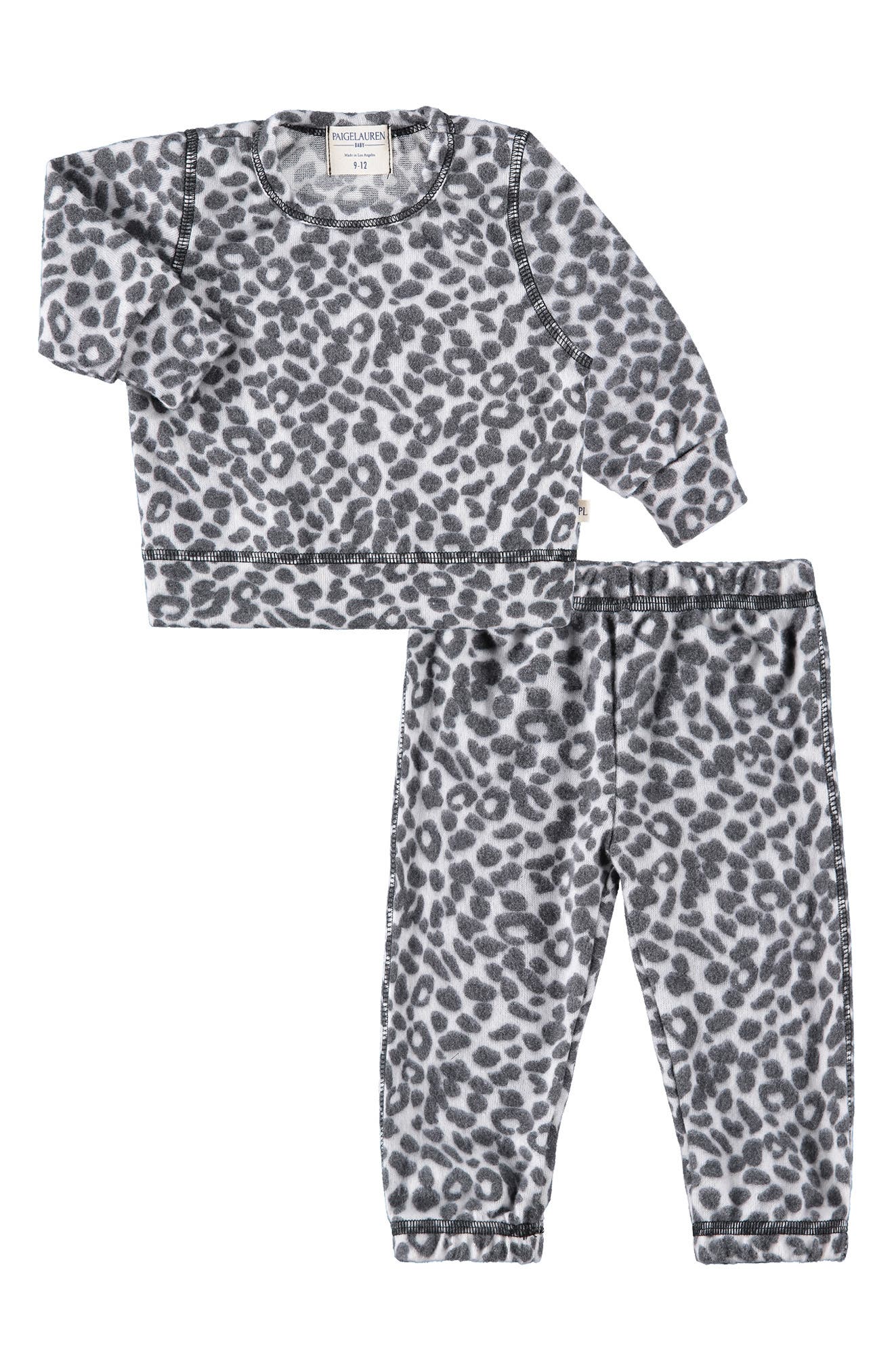 PAIGELAUREN Hacci Animal Print Long Sleeve Top & Pants Lounge Set in White 